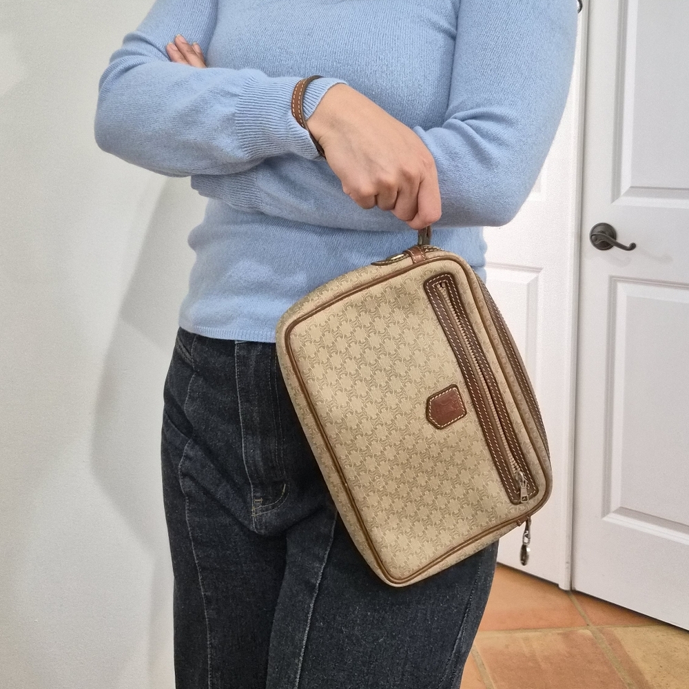 Celine Vintage Macadam Canvas Clutch – Brown Leather Trim - Picture 13 of 16